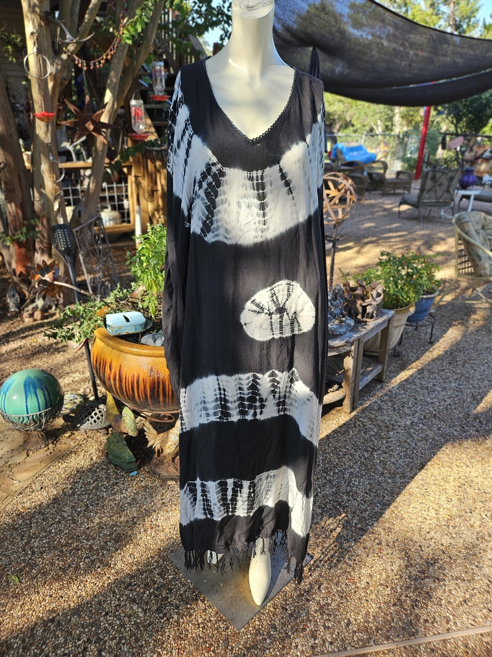 Sahara Mg India Black & White Rayon Tie Dye Bohemia Afghan Dress One Size Plus